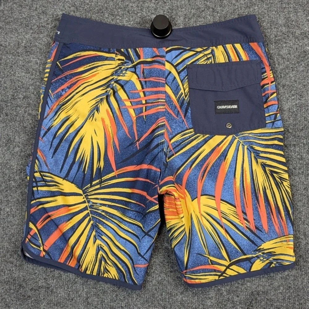 Quiksilver Highline Board Shorts Mens 30 Blue Yellow Tropical Palm EQBBS03503